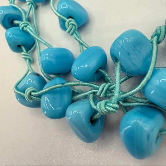 Turquoise Blue Glass Beaded Three Strand Layer Necklace - Picture 8 of 11